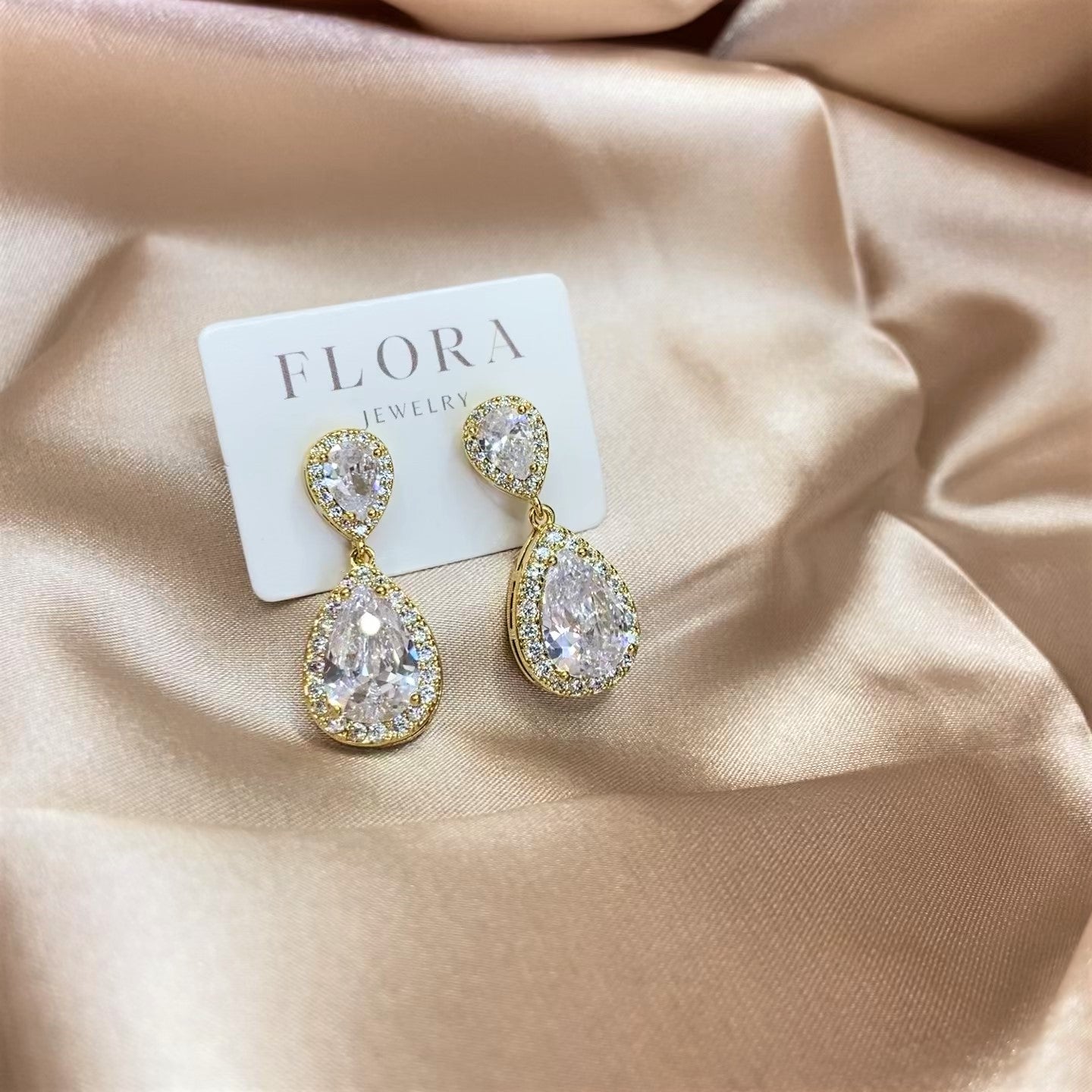 14k gold earrings with crystals for wedding guest