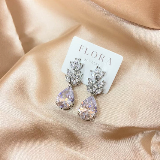 Silver Drop Earrings for Women Bride